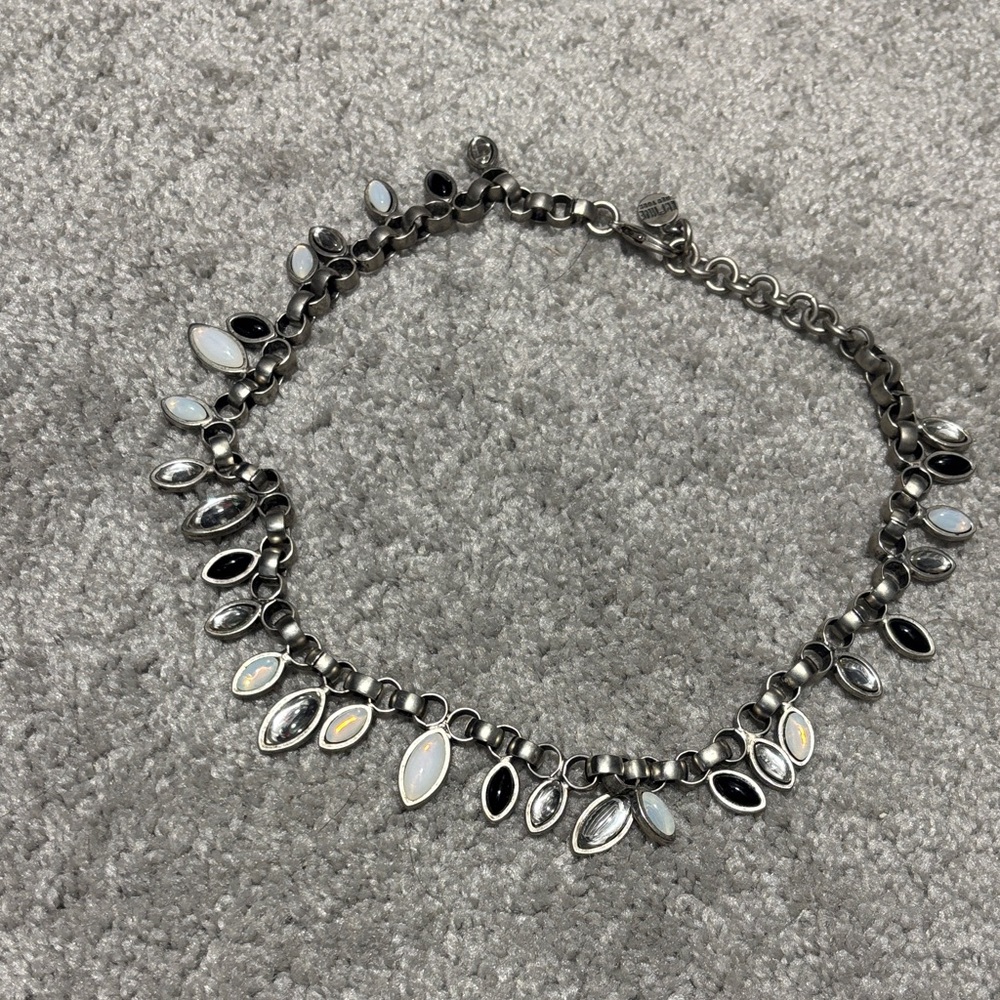 Marquise Drop Silver Necklace with Black and White Stones